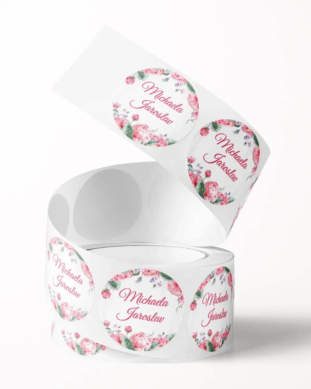 Svatební mini nálepky na obálky a dárky s růžemi a vintage prvky 2/3