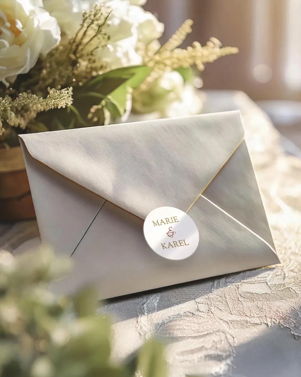 Svatební mini nálepky na obálky a dárky s fotografií Čaro okamžiku 2/3