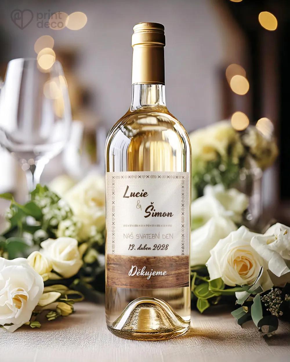 Svatební etikety s lidovým dřevěným motivem 1/2