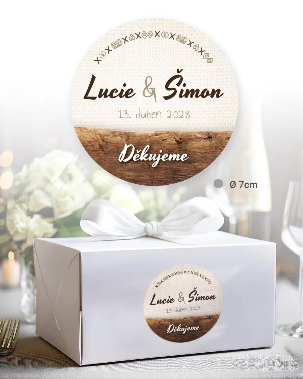 Svatební samolepky na výslužky s lidovým dřevěným motivem 1/3