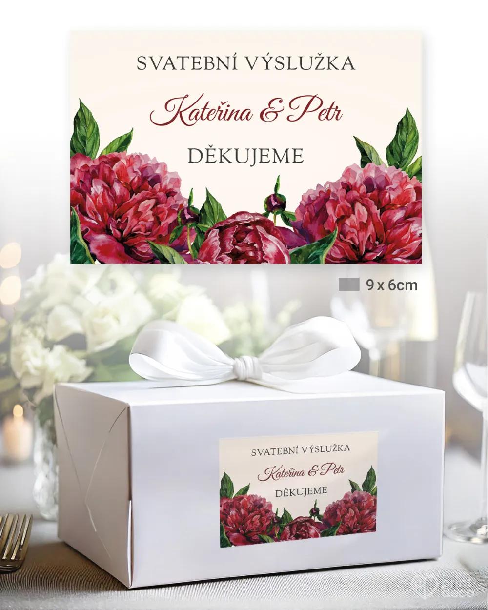 Svatební samolepky na výslužky s pestrými pivoňkami 2/3