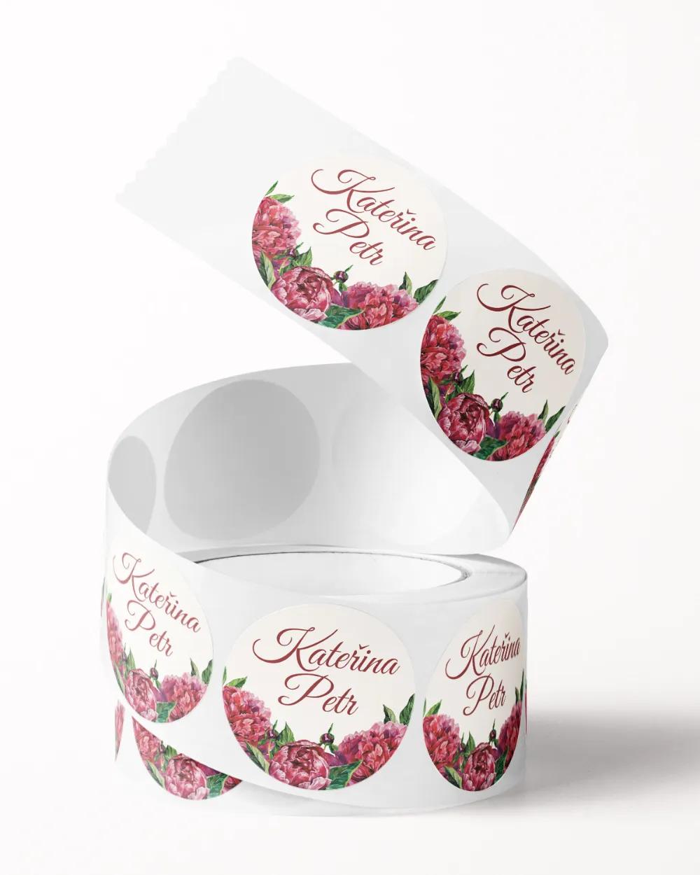 Svatební mini nálepky na obálky a dárky s pestrými Pivoňkami 2/3