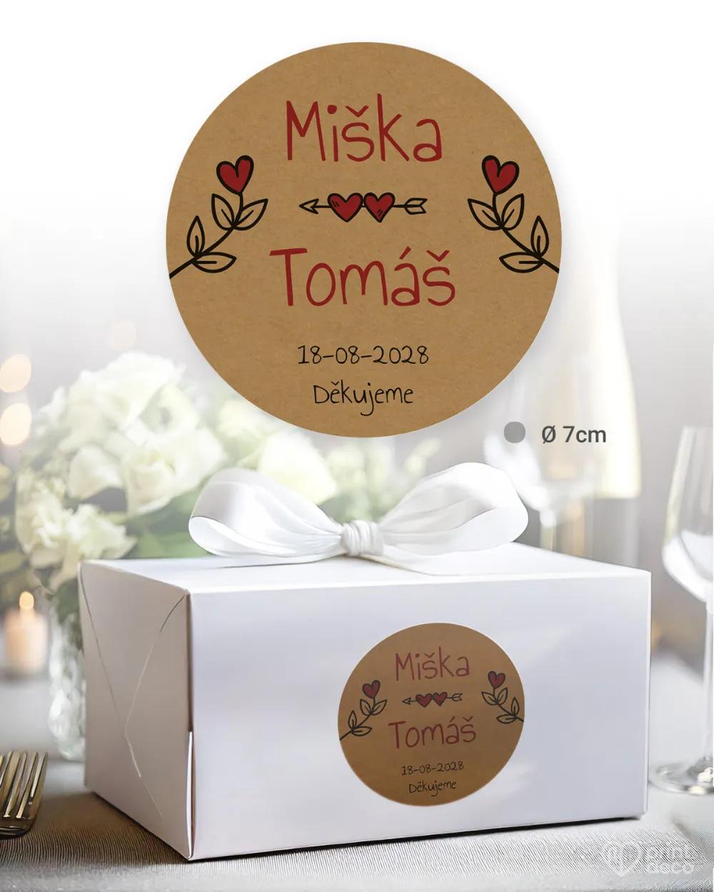 Svatební samolepky na výslužky kraft hnědá 1/3