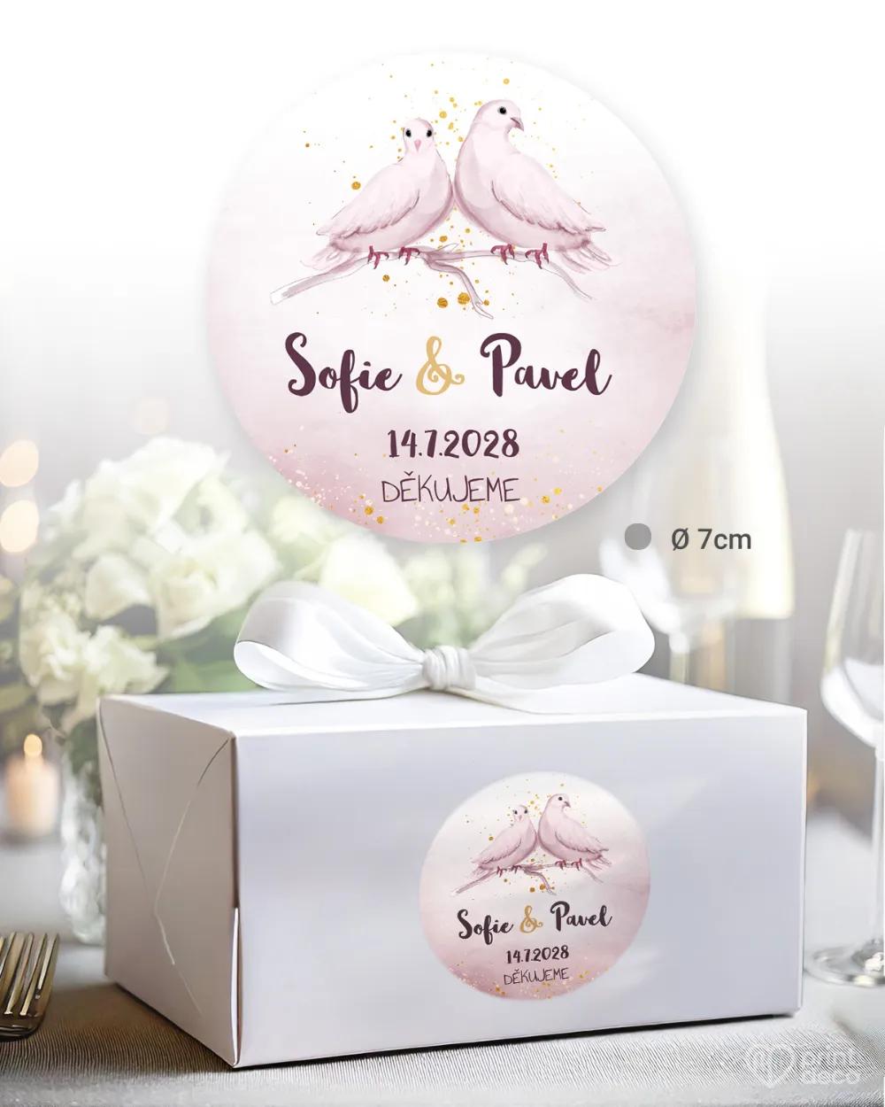 Svatební samolepky na výslužky bílé holubice 1/3