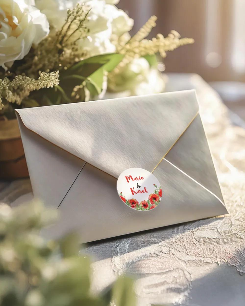 Svatební mini nálepky na obálky a dárky Polní máky 1/3