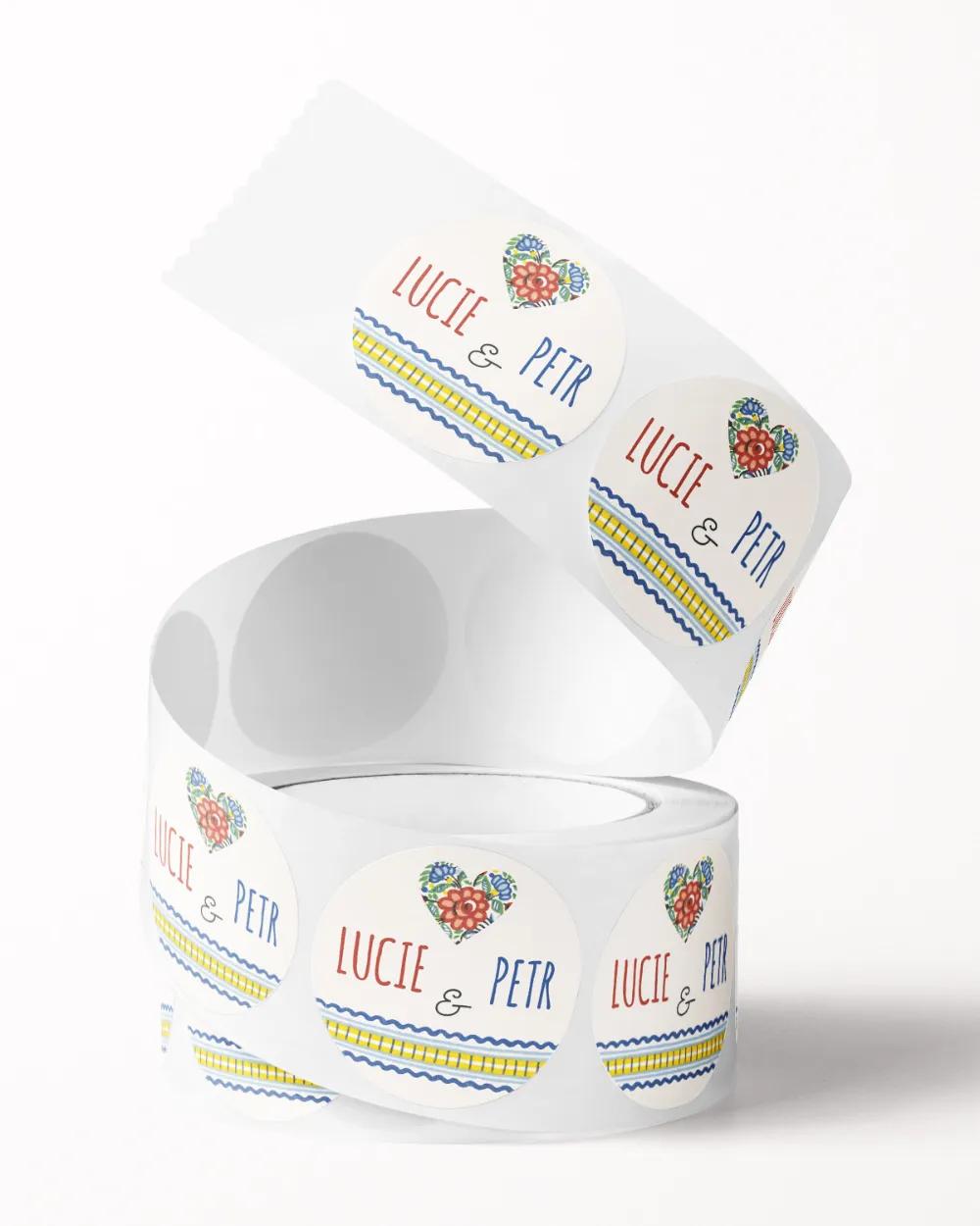 Svatební mini nálepky na obálky a dárky s lidovým motivem IV. 2/3