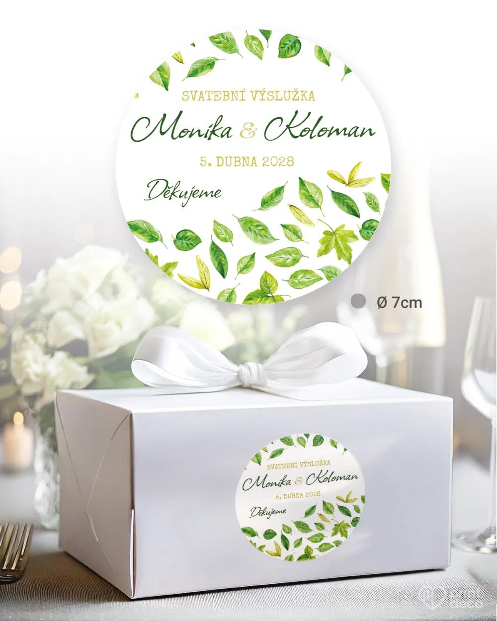 Svatební samolepky na výslužky svěží listy I. 2/3