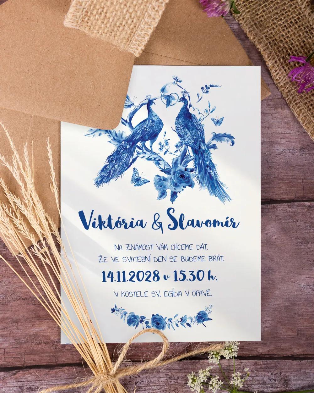 Svatební oznámení - Modré pávy 2/3