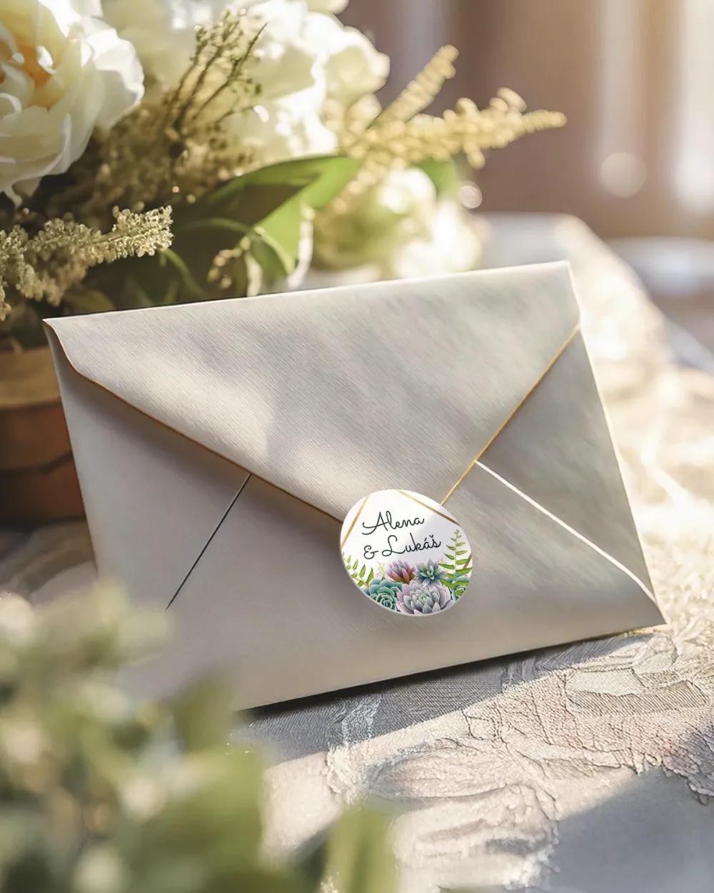 Svatební mini nálepky na obálky a dárky Sukulenty 1/3