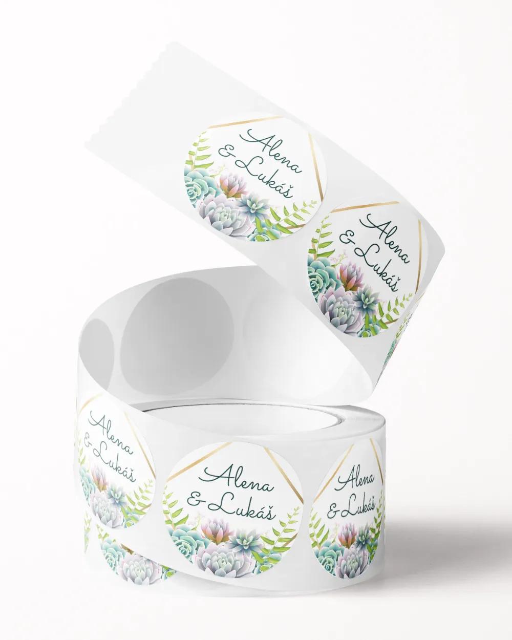 Svatební mini nálepky na obálky a dárky Sukulenty 2/3