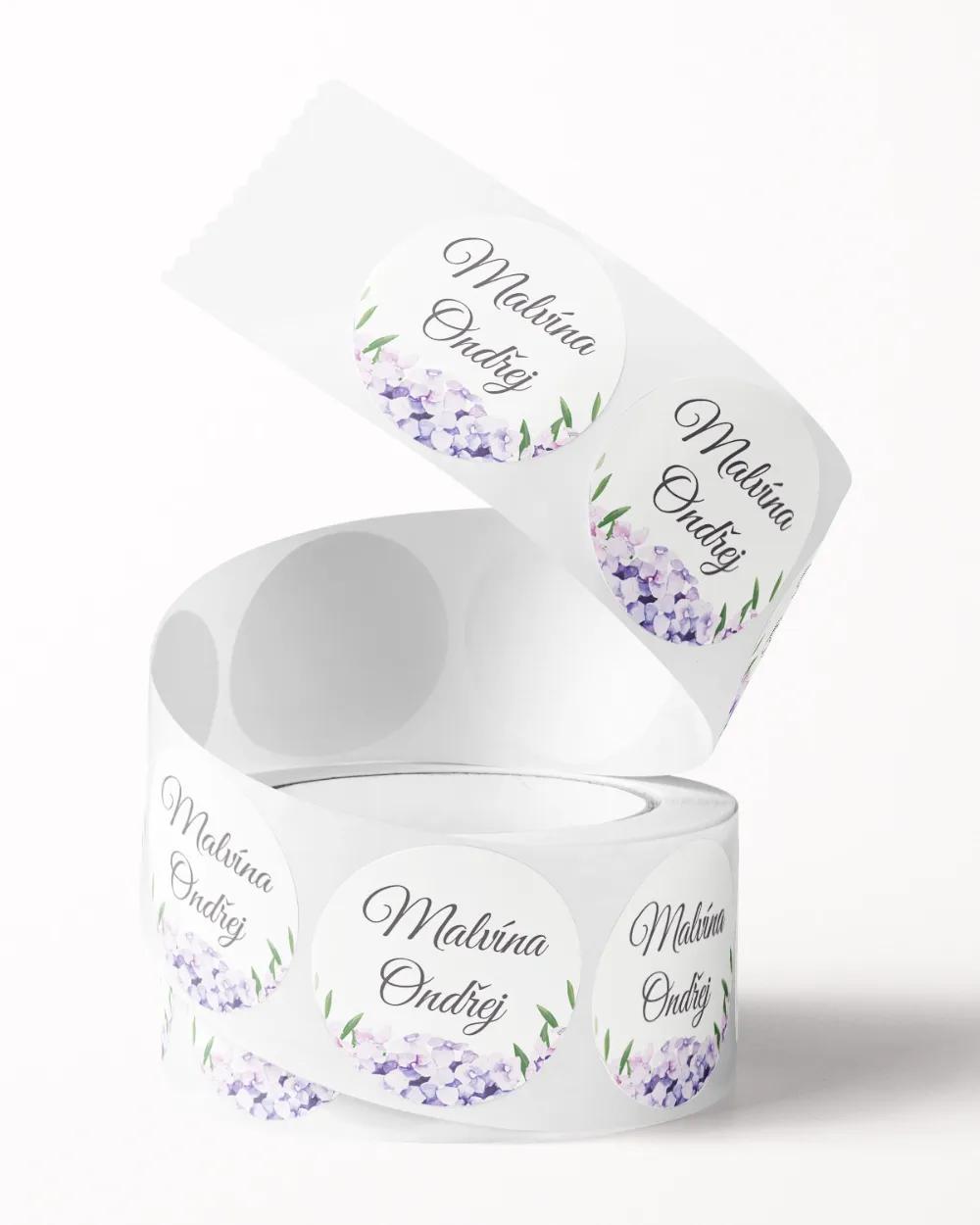 Svatební mini nálepky na obálky a dárky Hortenzie 2/3