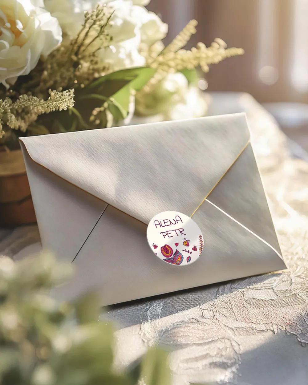 Svatební mini nálepky na obálky a dárky Pestré Ptáčci 2/3