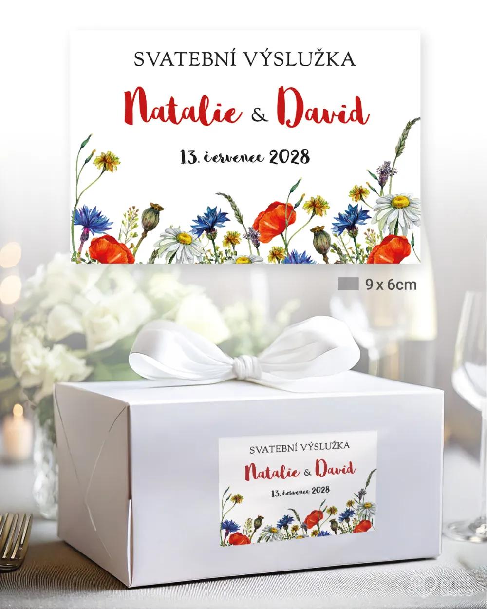 Svatební samolepky na výslužky pestré polní květiny V. 2/3