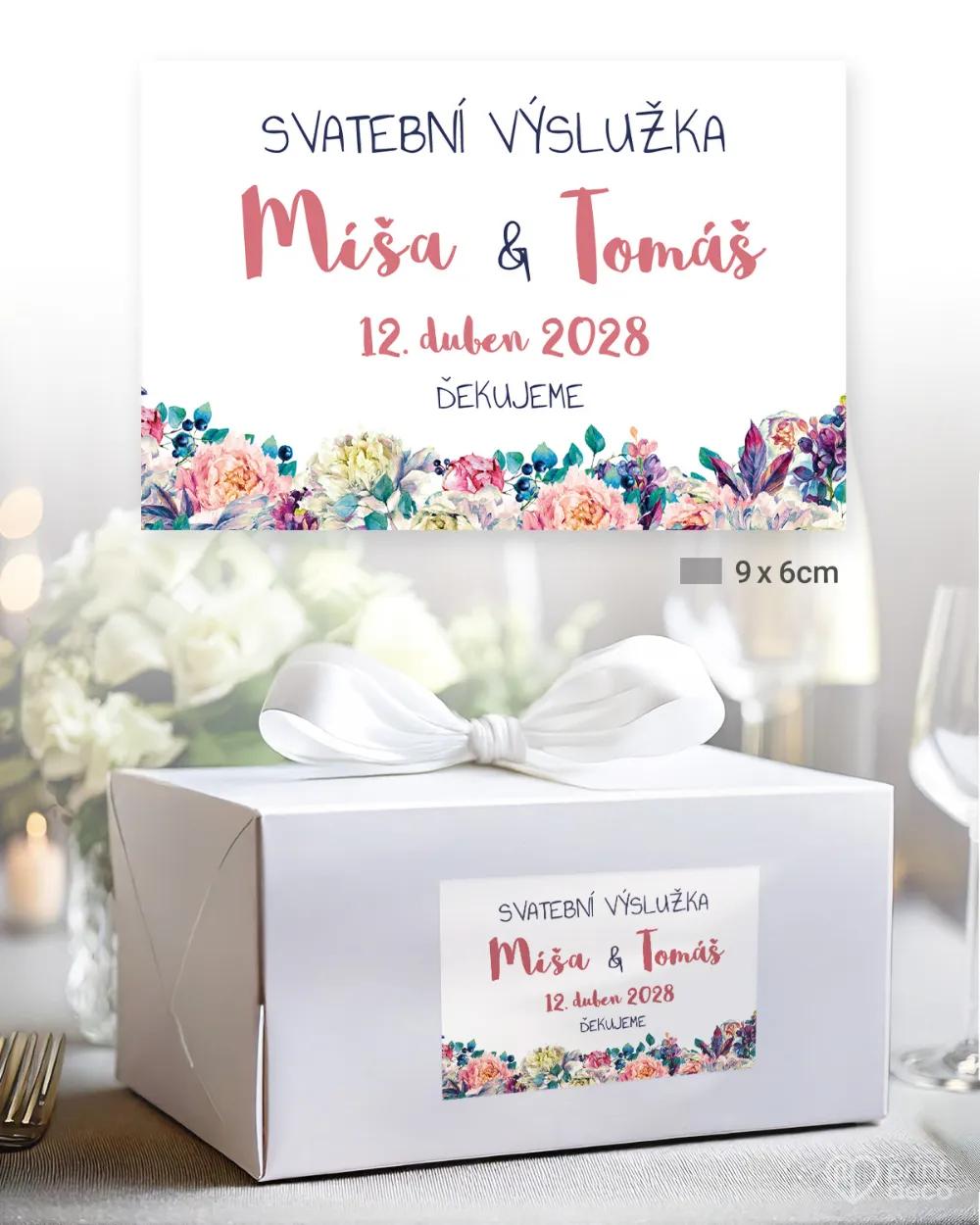 Svatební samolepky na výslužky pivoňky s šeříkem 2/3