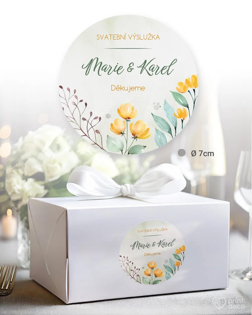 Svatební samolepky na výslužky žluté kvítky 1/3
