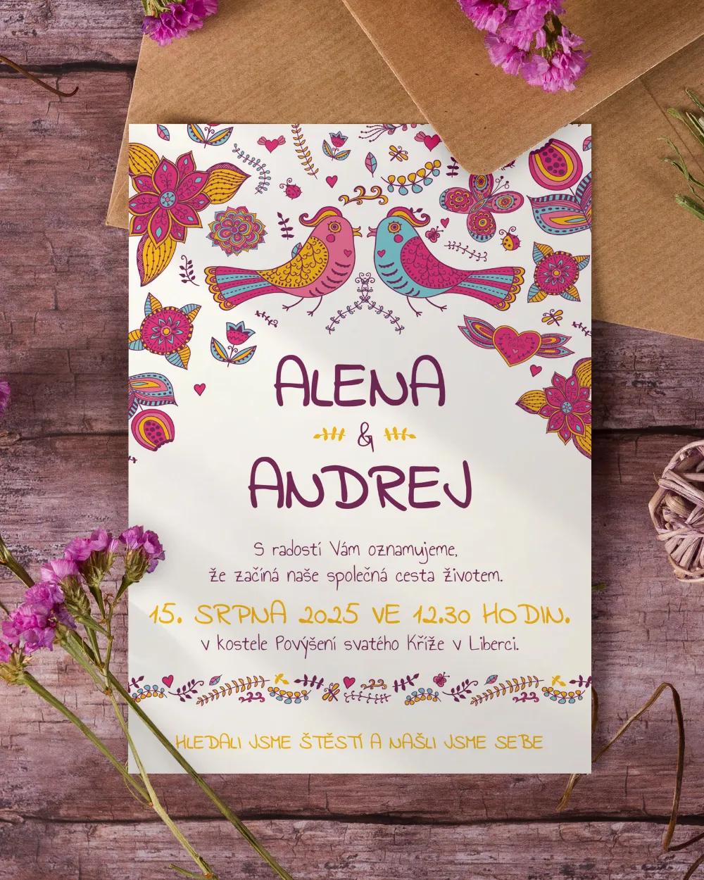 Svatební oznámení - Pestré ptáčci 1/3