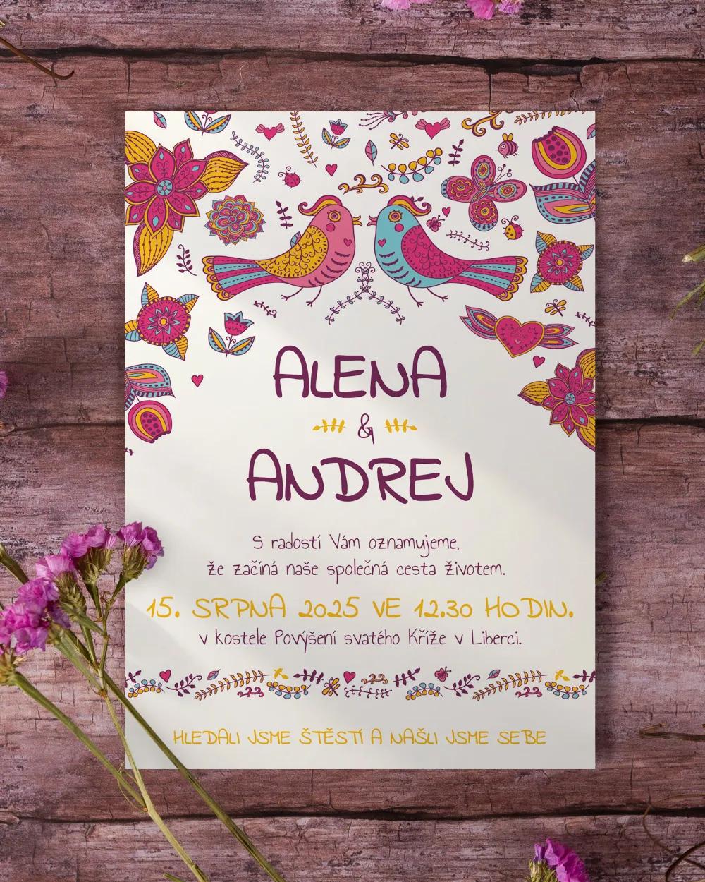 Svatební oznámení - Pestré ptáčci 2/3
