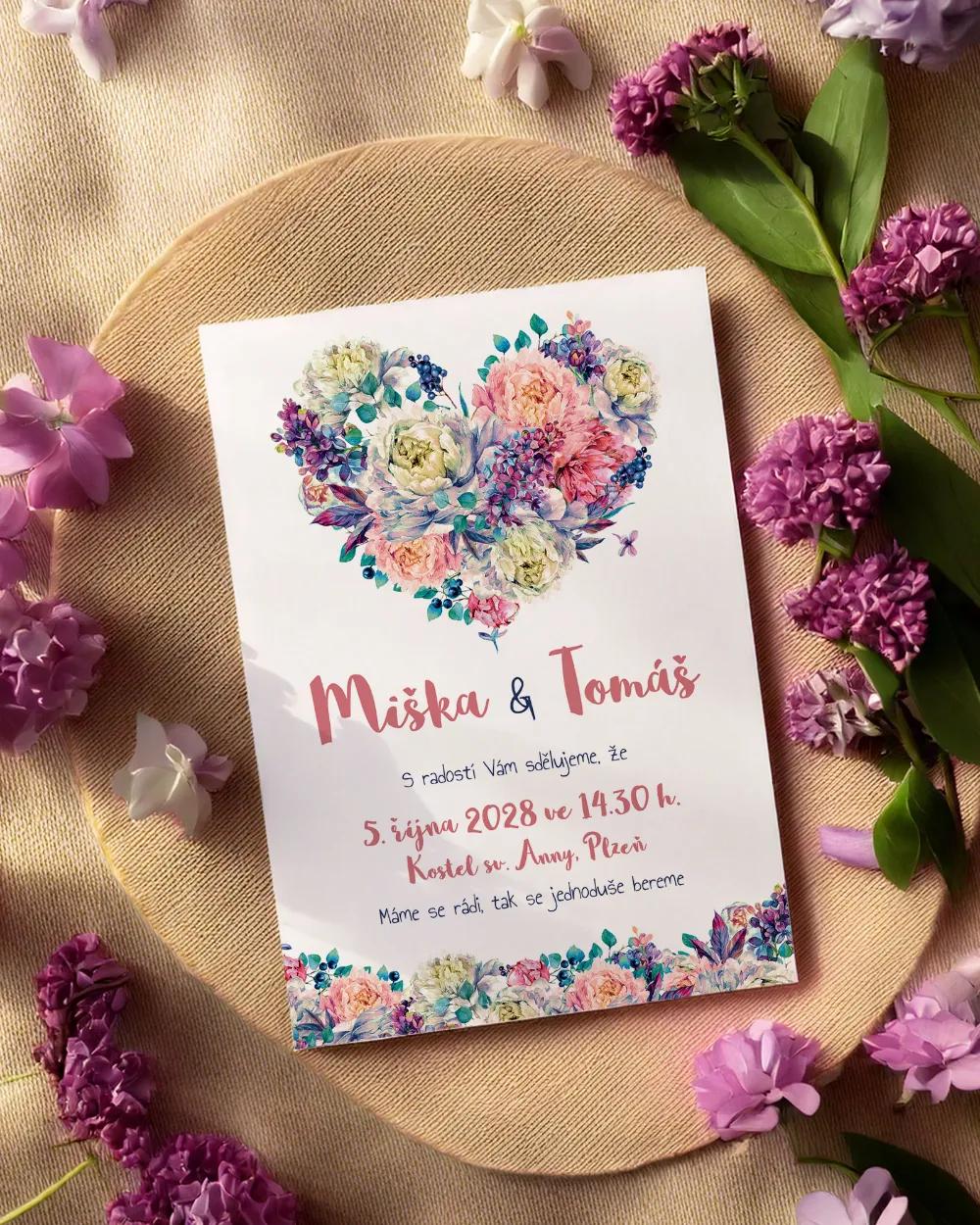 Svatební oznámení - Pivoňky s šeříkem 1/2