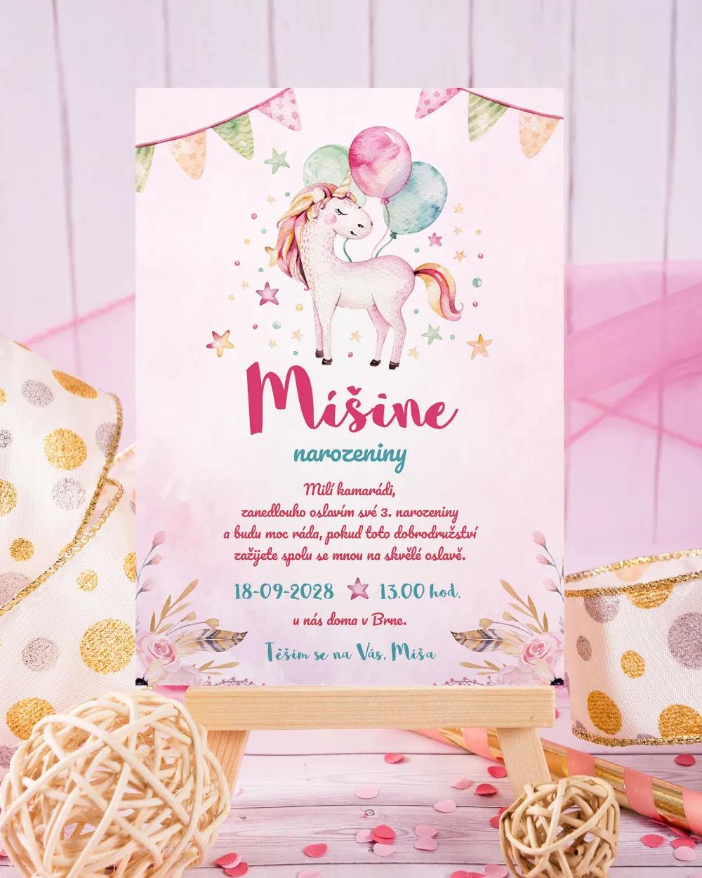 Pozvánka na dětskou oslavu – Jednorožec II. 1/2