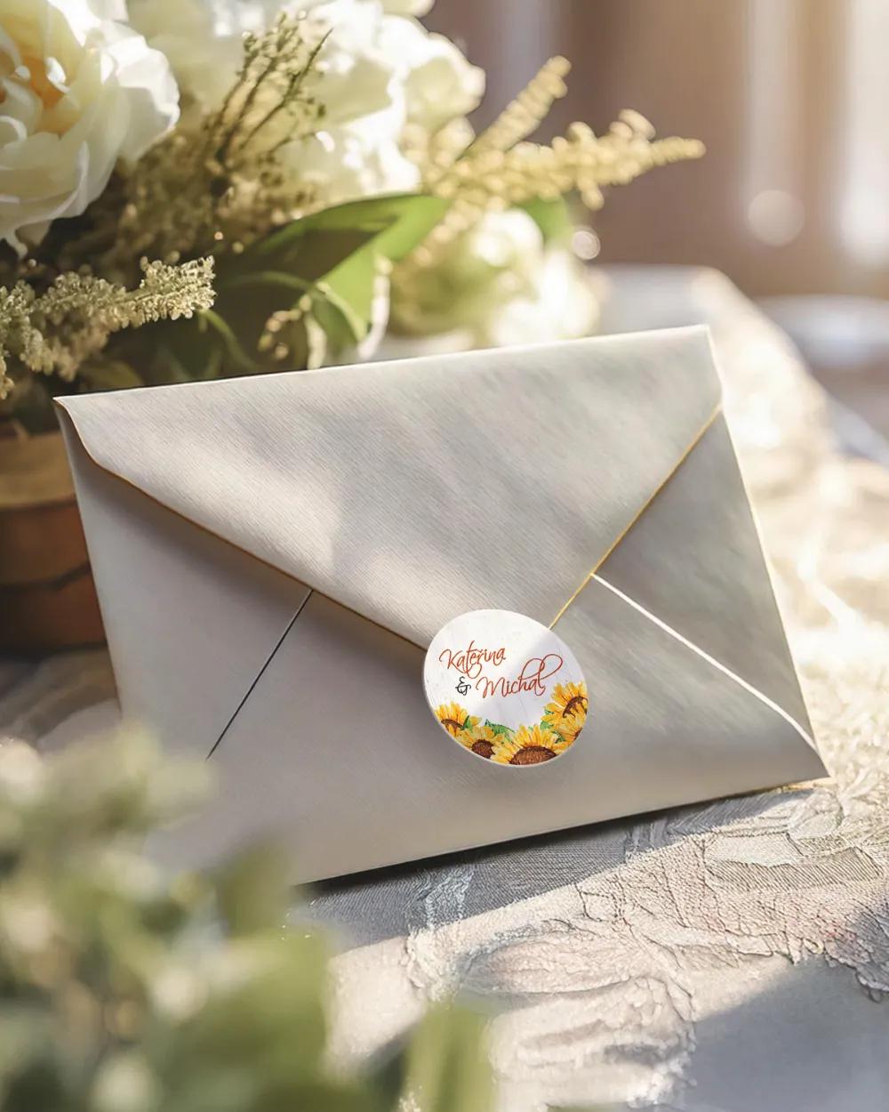 Svatební mini nálepky na obálky a dárky Slunečnice 2/3