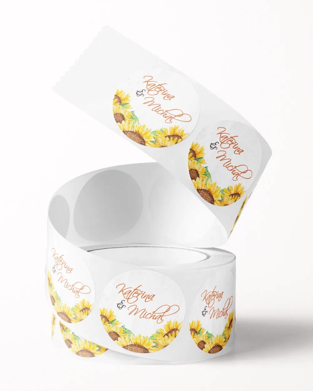 Svatební mini nálepky na obálky a dárky Slunečnice 1/3