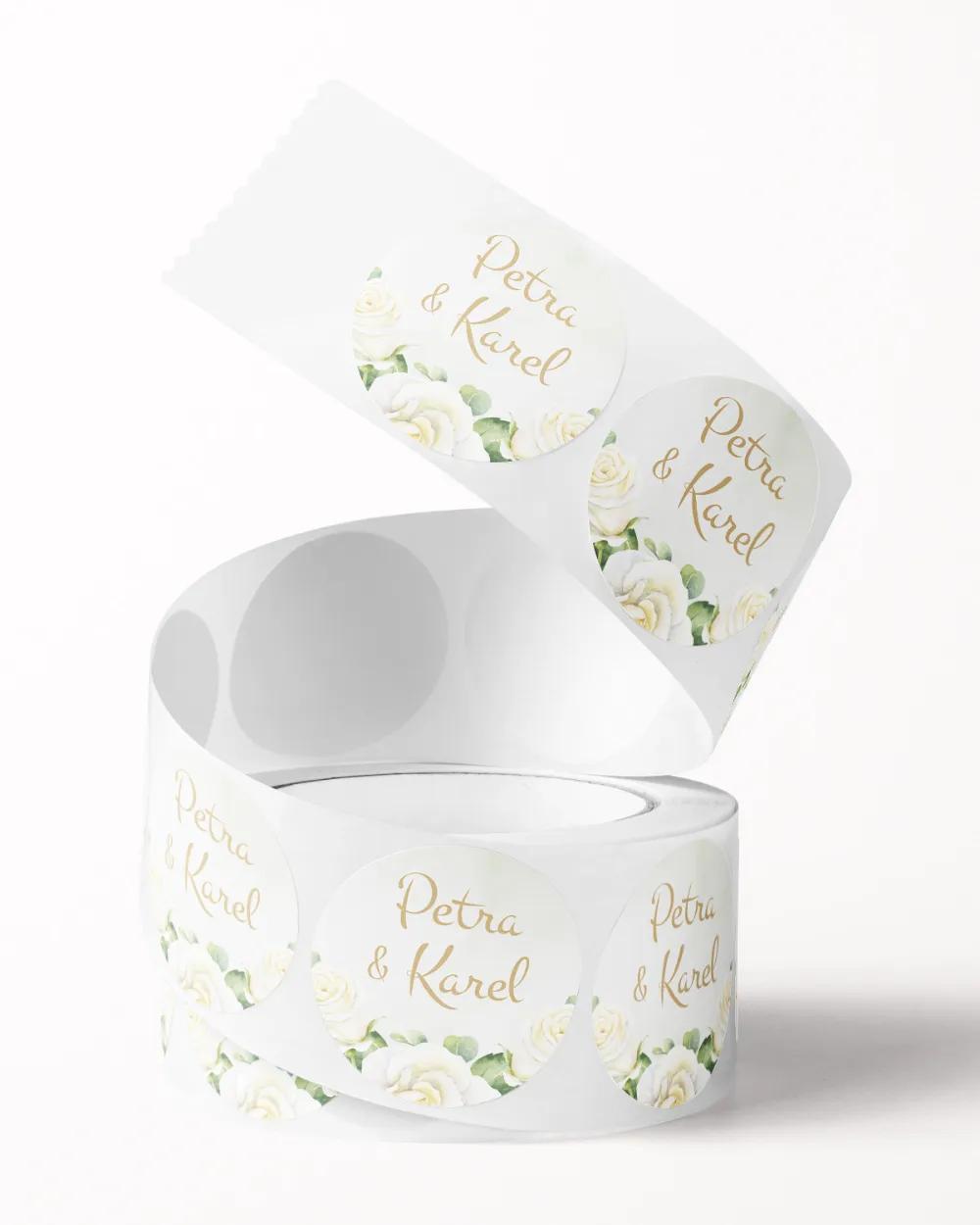 Svatební mini nálepky na obálky a dárky Bílé růže 1/3