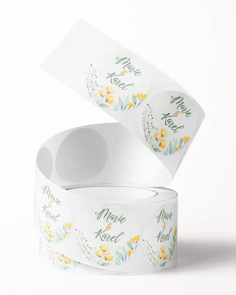Svatební mini nálepky na obálky a dárky Žluté kvítky 2/3