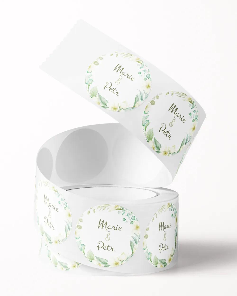Svatební mini nálepky na obálky a dárky Bílé květiny 2/3