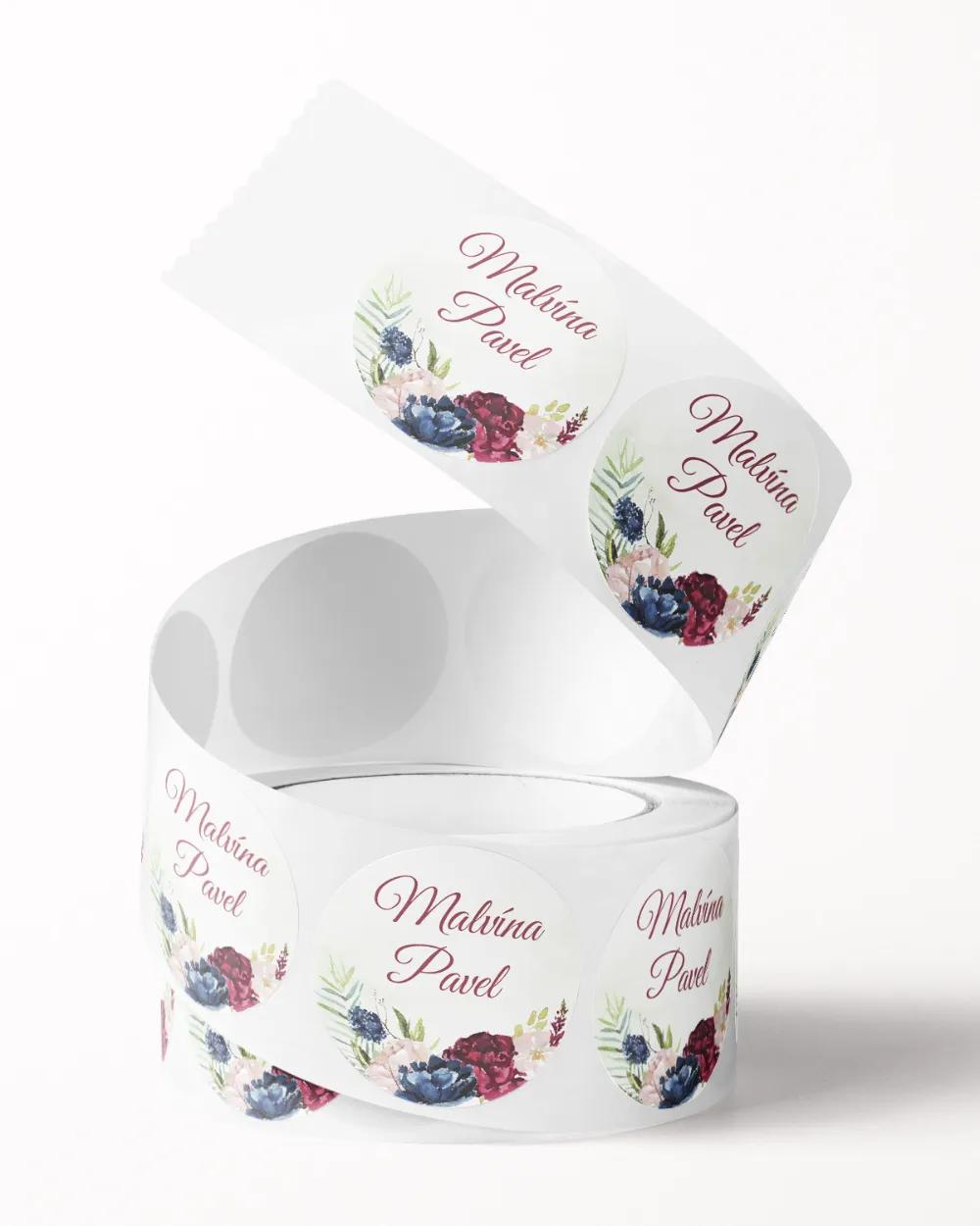 Svatební mini nálepky na obálky a dárky Burgundy růže 2/3