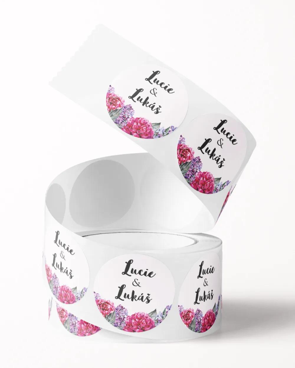 Svatební mini nálepky na obálky a dárky Pivoňky s šeříkem II. 2/3