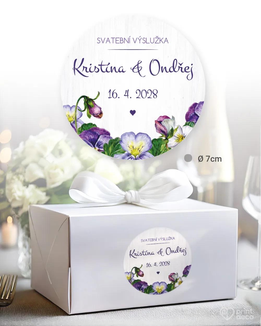 Svatební samolepky na výslužky fialky 1/3