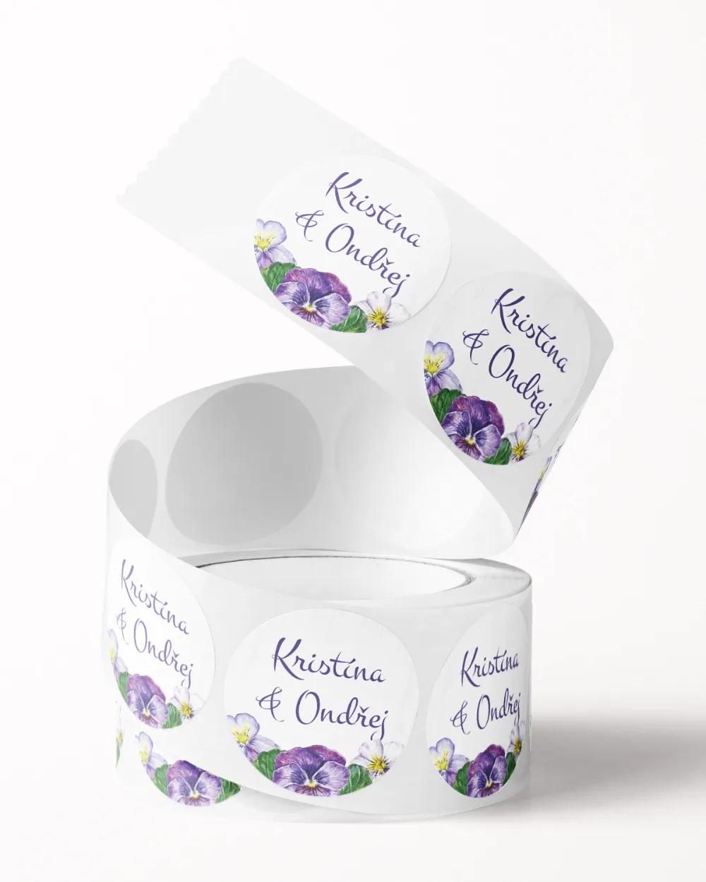 Svatební mini nálepky na obálky a dárky Fialky 2/3
