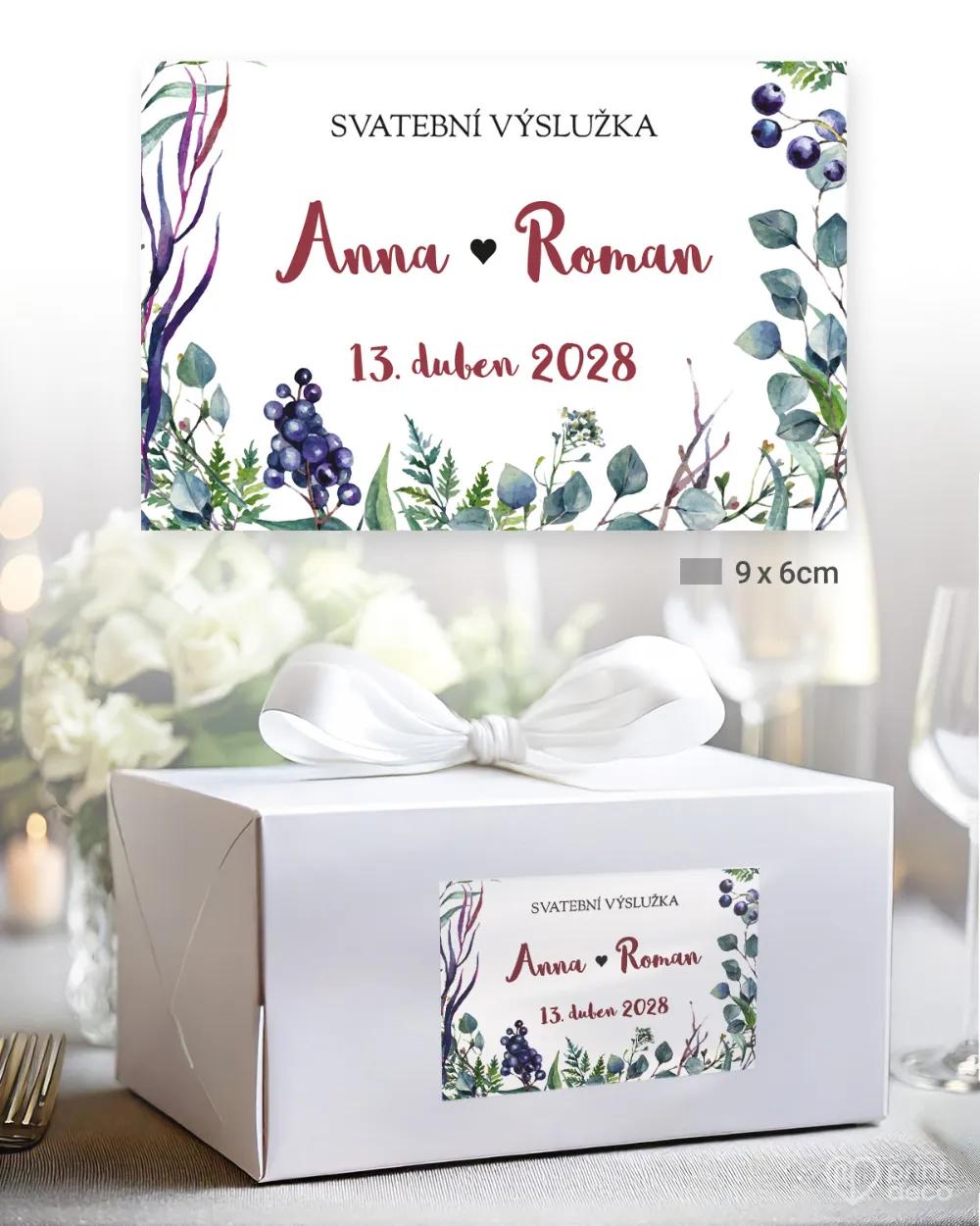 Svatební samolepky na výslužky eukalyptus s bylinkami 1/3