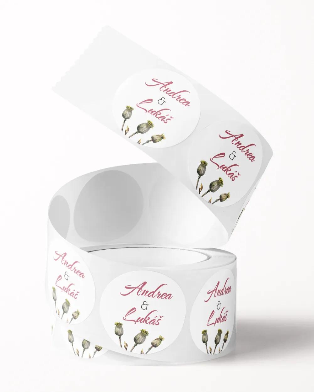 Svatební mini nálepky na obálky a dárky Květ bavlny 2/3