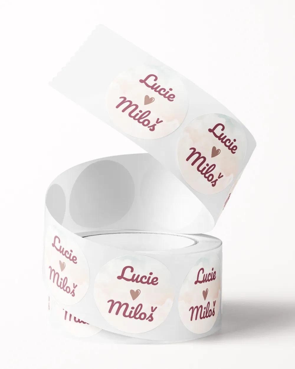 Svatební mini nálepky na obálky a dárky Retro láska 1/3