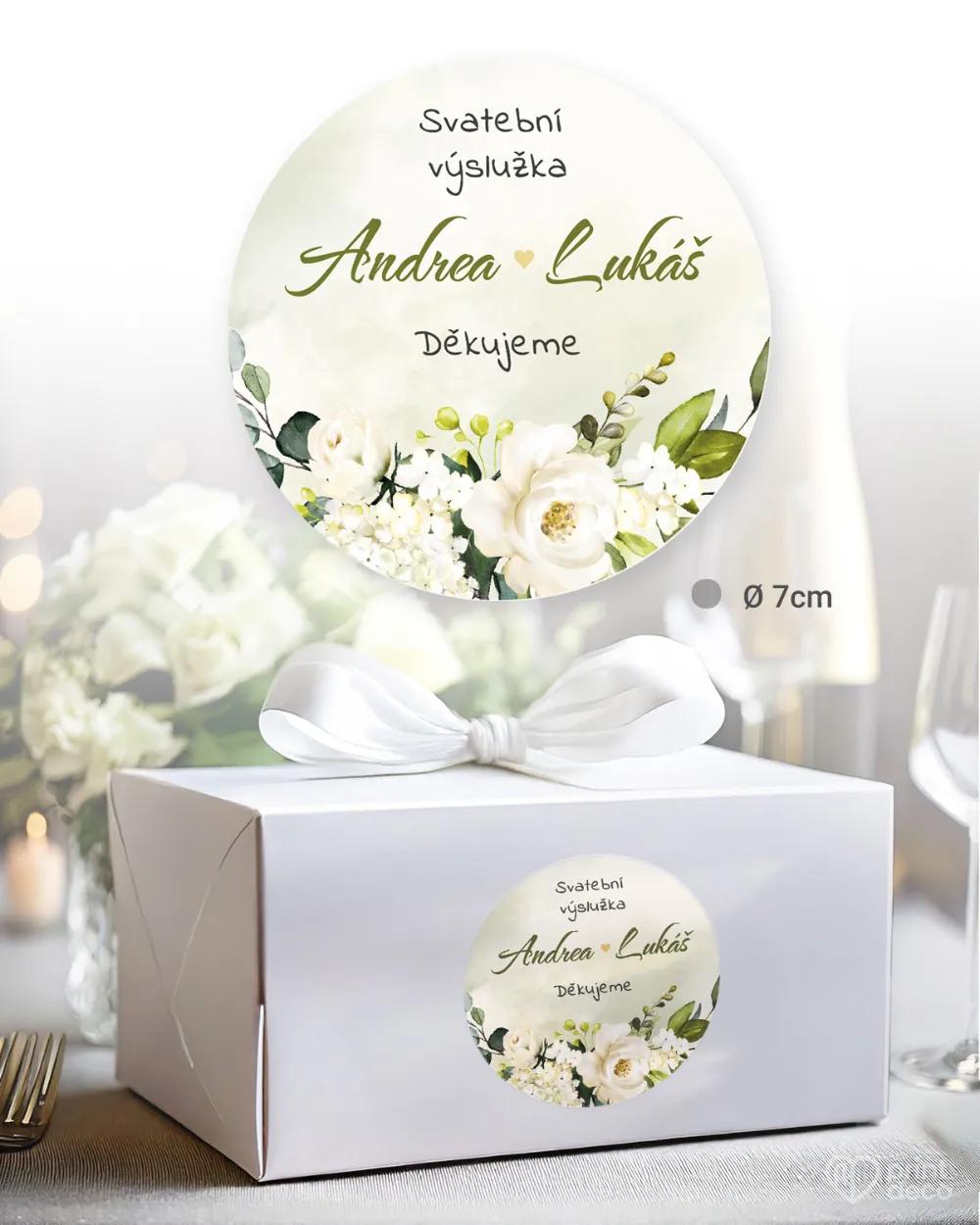 Svatební samolepky na výslužky bílé růže IV. 1/3