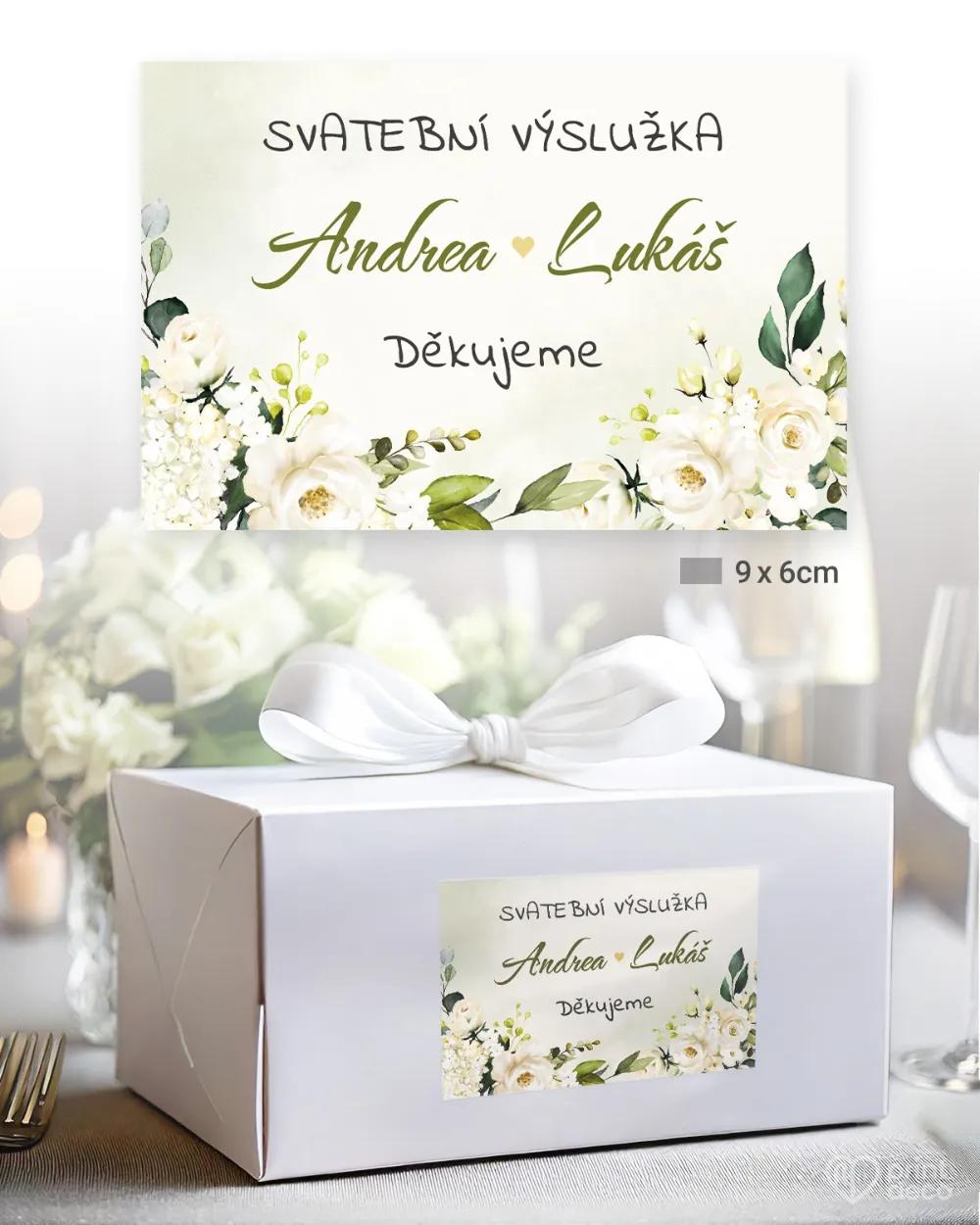 Svatební samolepky na výslužky bílé růže IV. 2/3