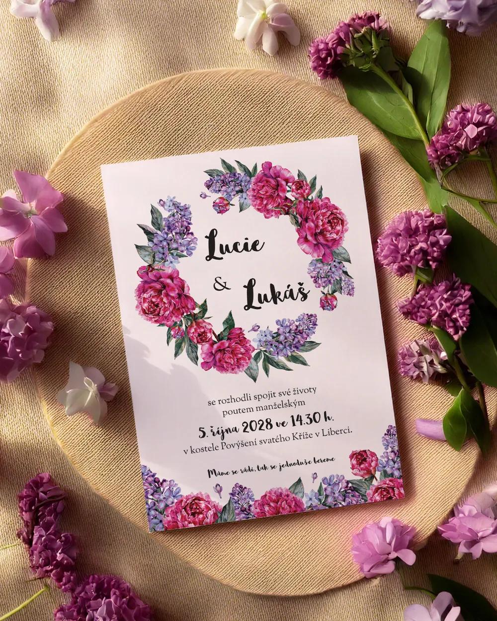 Svatební oznámení - Pivoňky s šeříkem 02 1/2