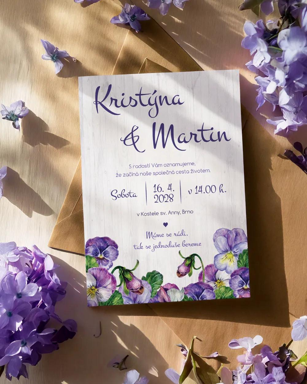 Svatební oznámení - Fialky 1/2
