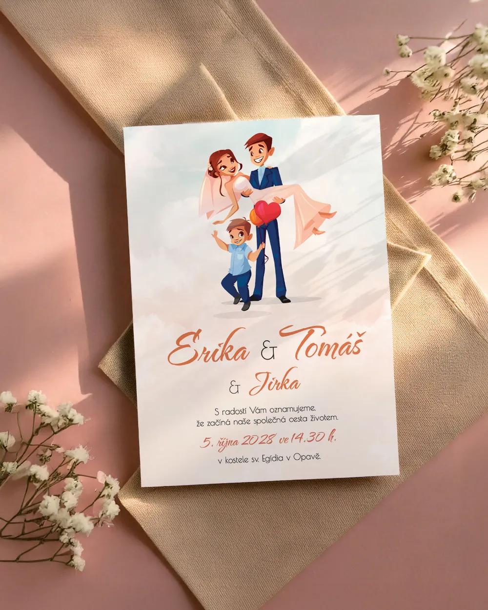 Svatební oznámení - Zamilovaný pár 01 s chlapcem 1/2