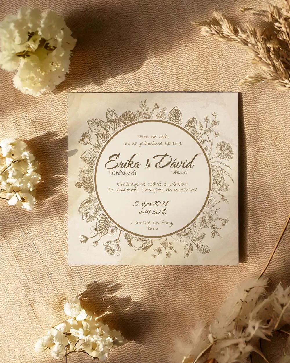 Svatební oznámení - Vintage květiny 1/2