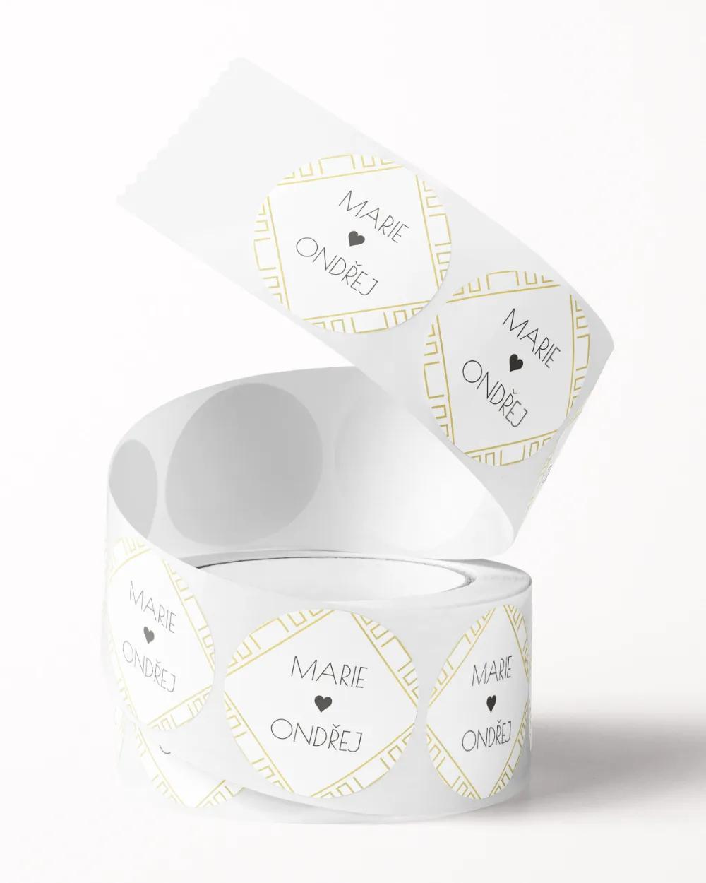 Svatební mini nálepky na obálky a dárky – Art Deco I. 1/3