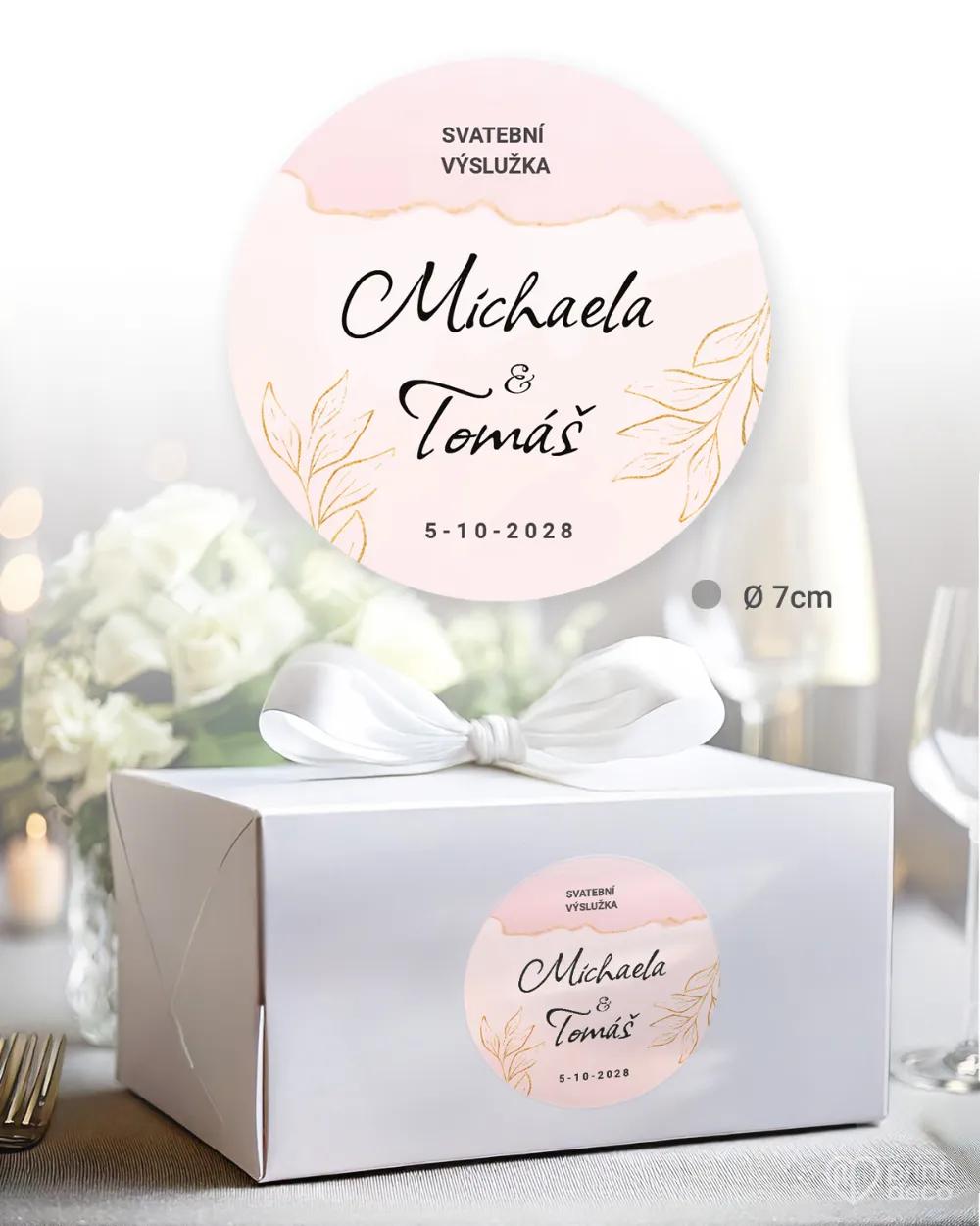 Svatební samolepky na výslužky barevný mramor s květinami 1/3