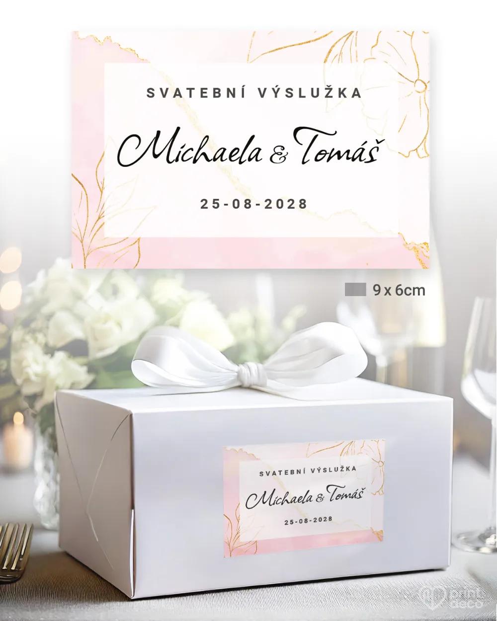 Svatební samolepky na výslužky barevný mramor s květinami 2/3