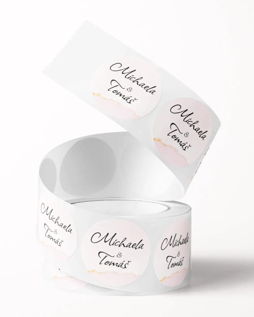 Svatební mini nálepky na obálky a dárky Barevný mramor s květinami 2/3