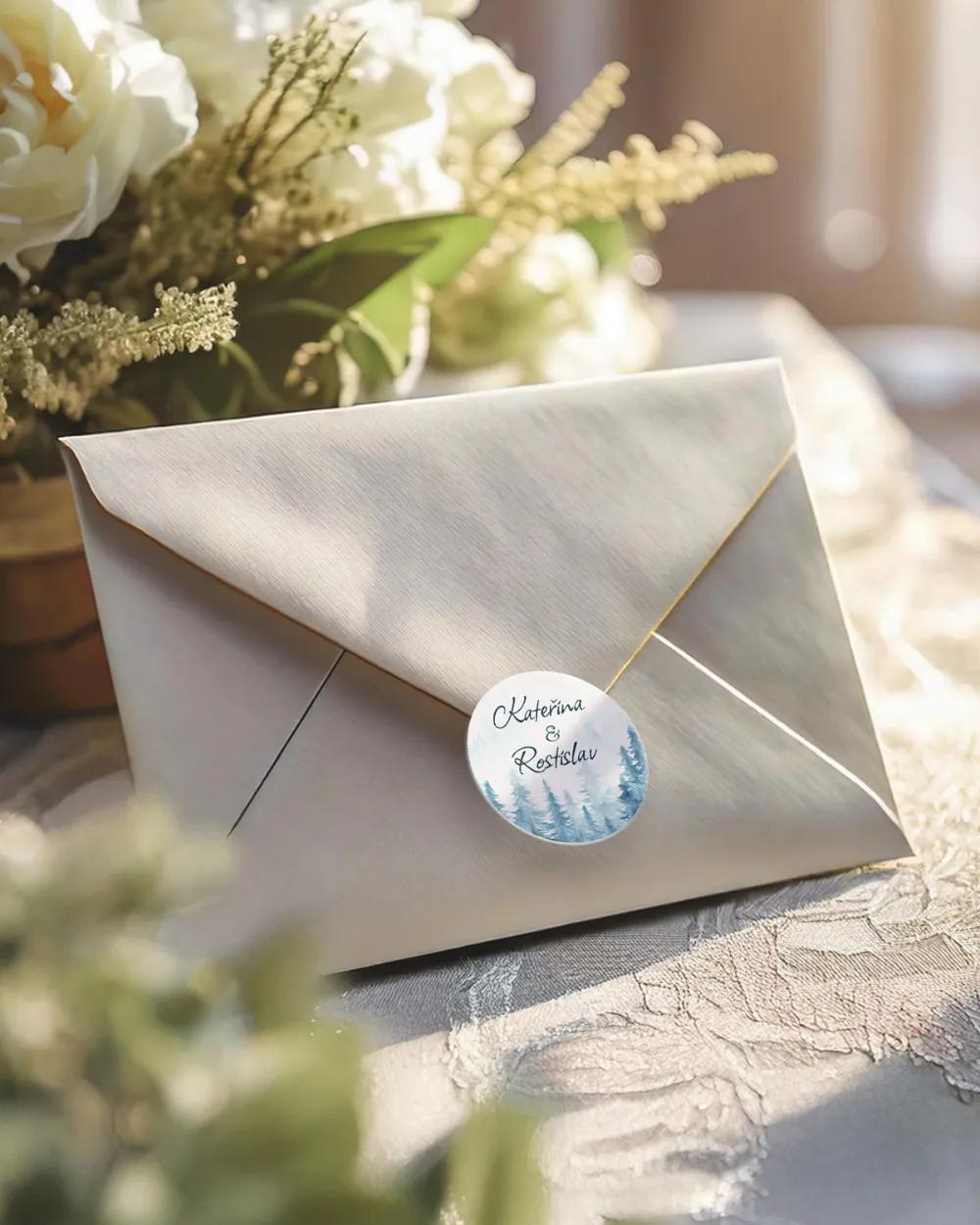 Svatební mini nálepky na obálky a dárky Zimní krajina I. 2/3