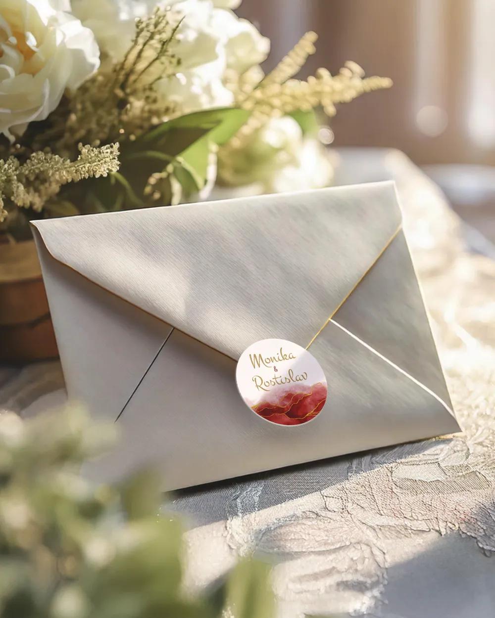 Svatební mini nálepky na obálky a dárky – Abstrakt IV. Bordó 2/3