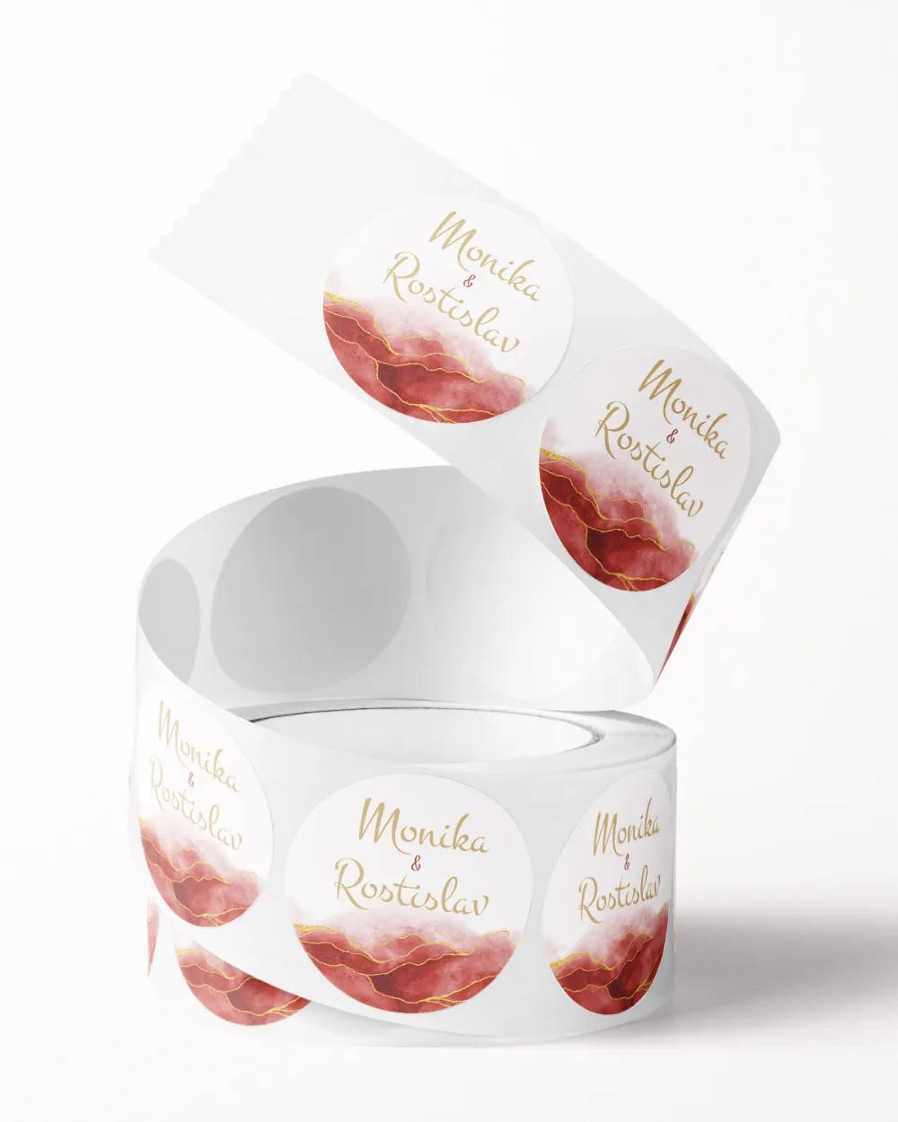 Svatební mini nálepky na obálky a dárky – Abstrakt IV. Bordó 1/3