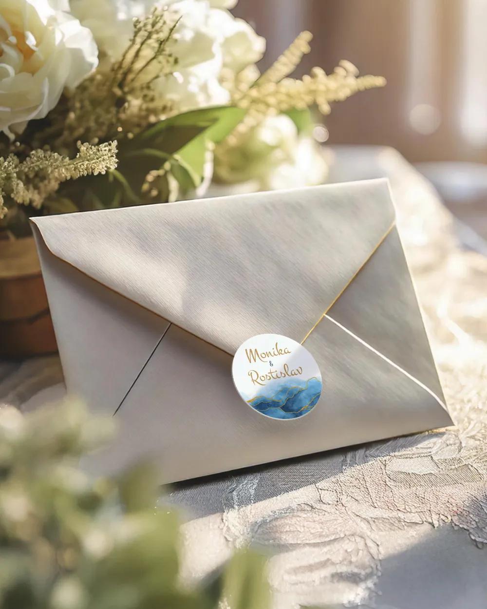 Svatební mini nálepky na obálky a dárky – Abstrakt IV. Modrá 2/3