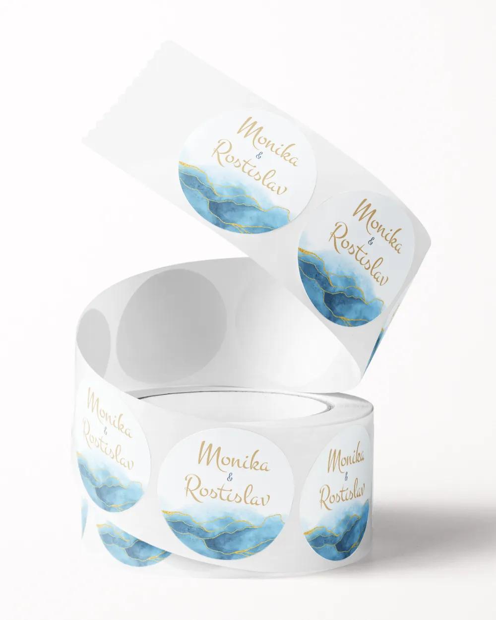 Svatební mini nálepky na obálky a dárky – Abstrakt IV. Modrá 1/3